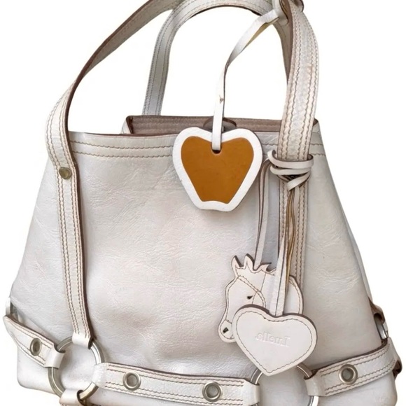 Luella Handbags - Large white Luella leather tote bag w horse apple heart bag charms circa 2000's
